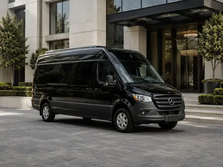 Black Mercedes Sprinter passenger van